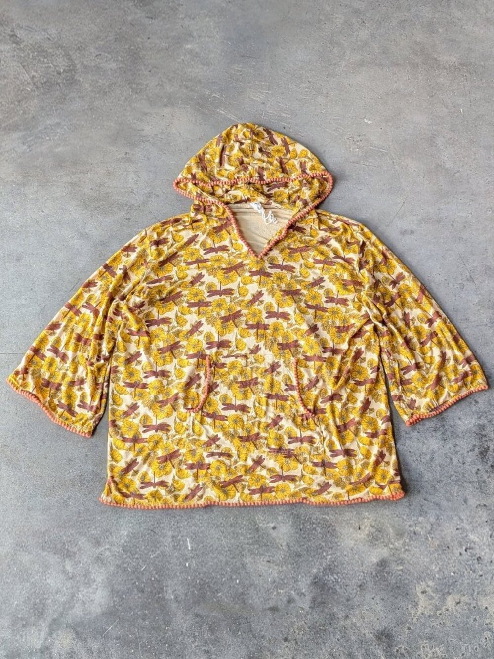 Kate Quinn Women's Yellow Floral Dragonfly Oversized Bamboo Hoodie small
